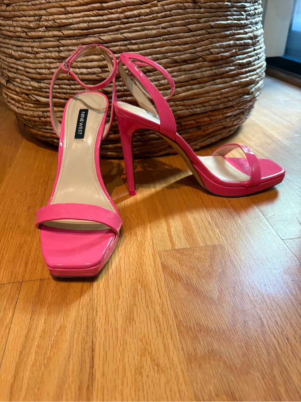Nine West Hot Pink Patent Ankle-Strap Stiletto Sandals - Size 9M